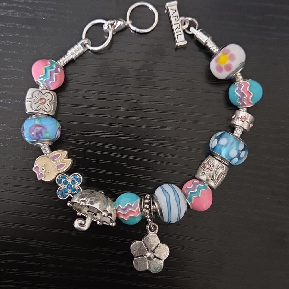Willabee & Ward Toggle Charm Bracelet APRIL Showers Spring Flowers Easter